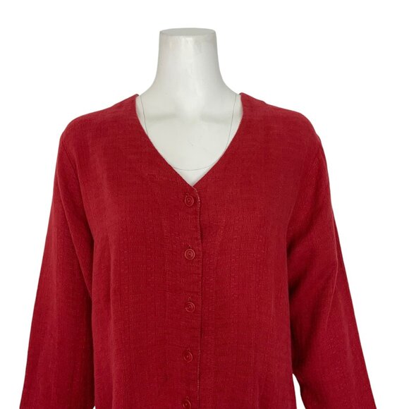 Flax Linen Jacket Blazer M Red V-Neck Button Front Tunic Lagenlook Bohemian - Picture 7 of 12